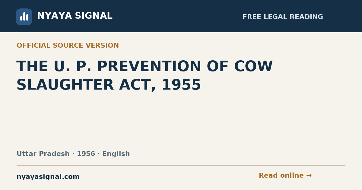 THE U. P. PREVENTION OF COW SLAUGHTER ACT, 1955 — English | NYAYA SIGNAL