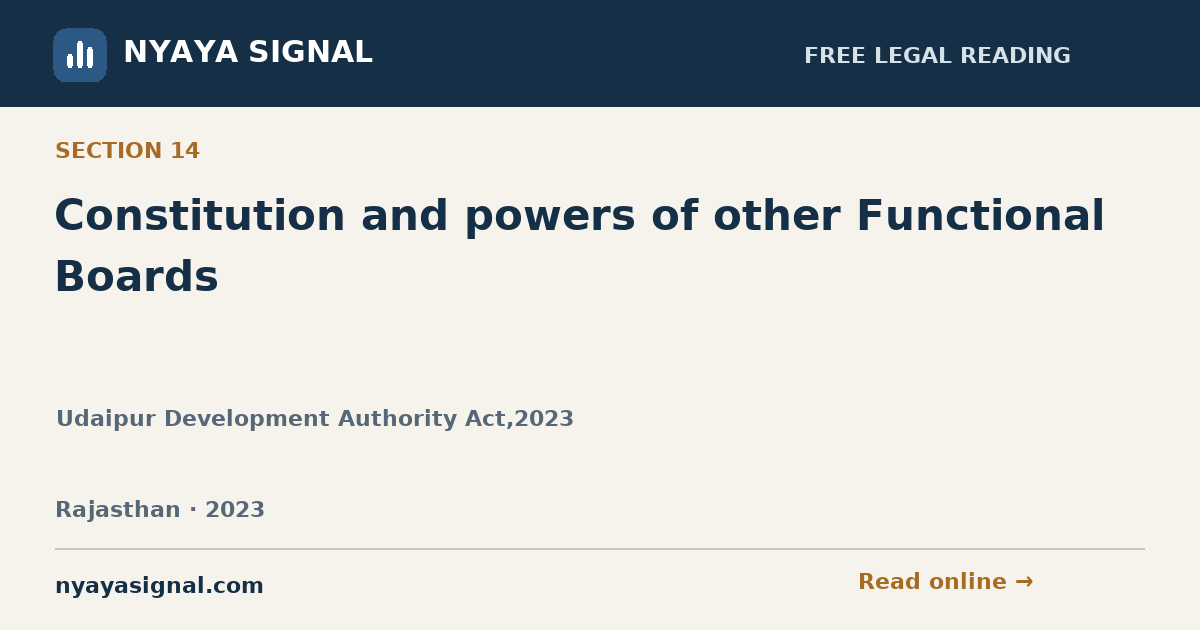 Section 14 — Constitution and powers of other Functional Boards | Udaipur Development Authority Act,2023 | NYAYA SIGNAL