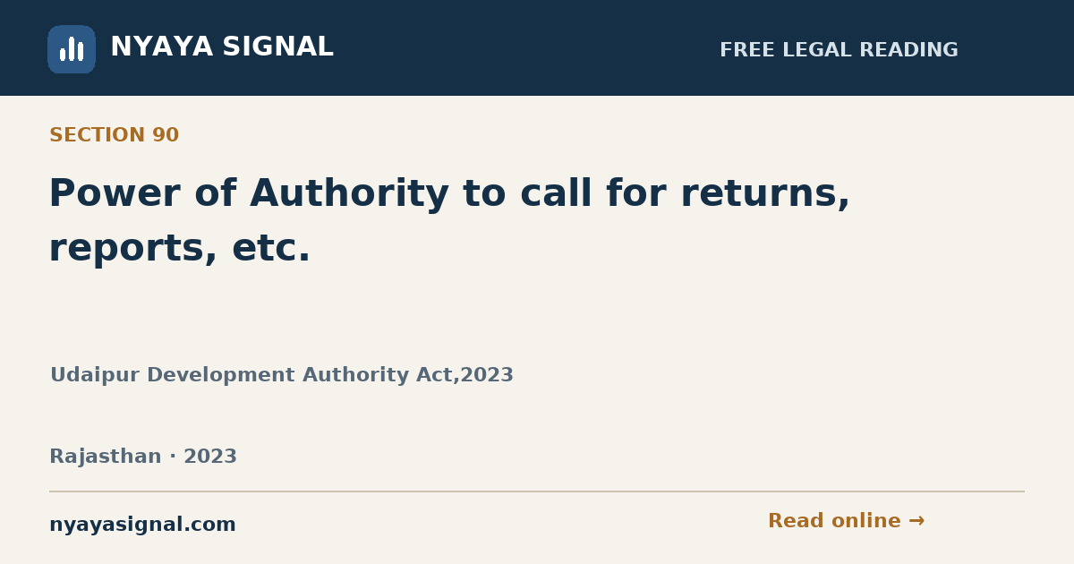 Section 90 — Power of Authority to call for returns, reports, etc. | Udaipur Development Authority Act,2023 | NYAYA SIGNAL