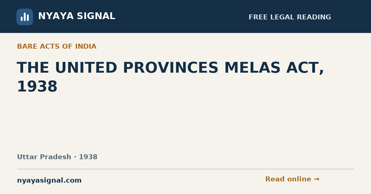 THE UNITED PROVINCES MELAS ACT, 1938 — English | NYAYA SIGNAL