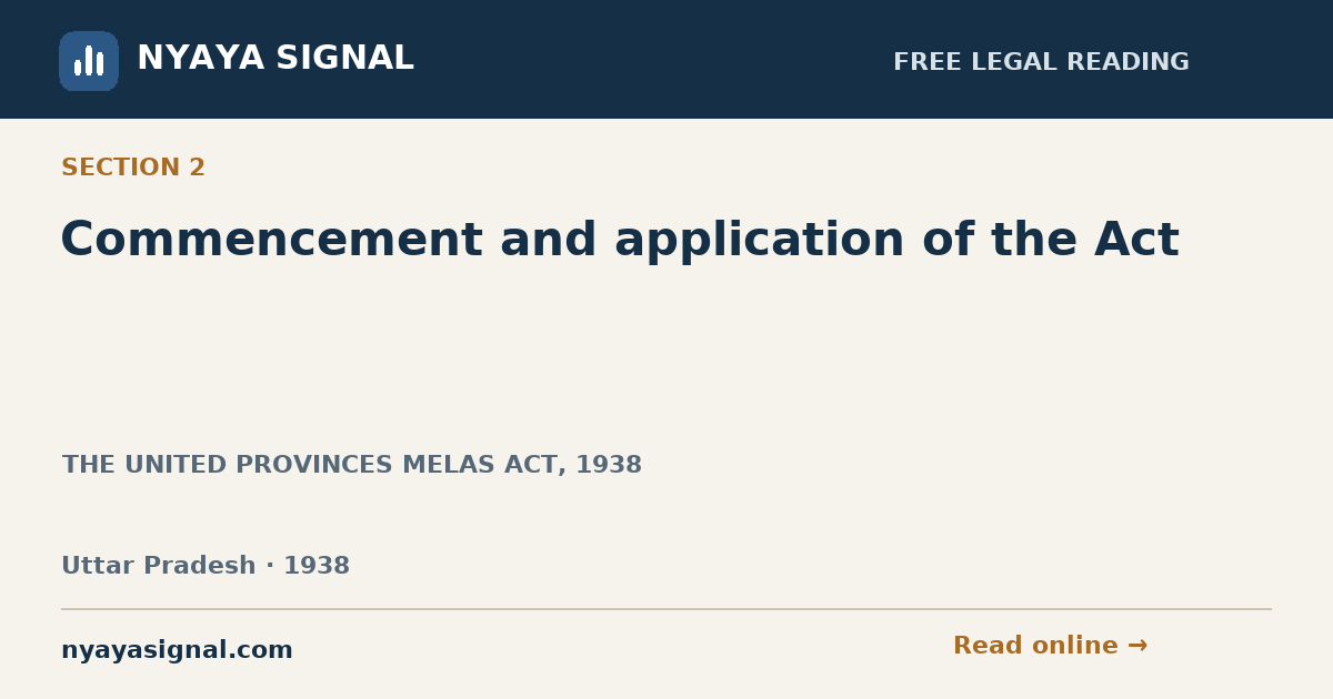 Section 2 — Commencement and application of the Act | THE UNITED PROVINCES MELAS ACT, 1938 | NYAYA SIGNAL