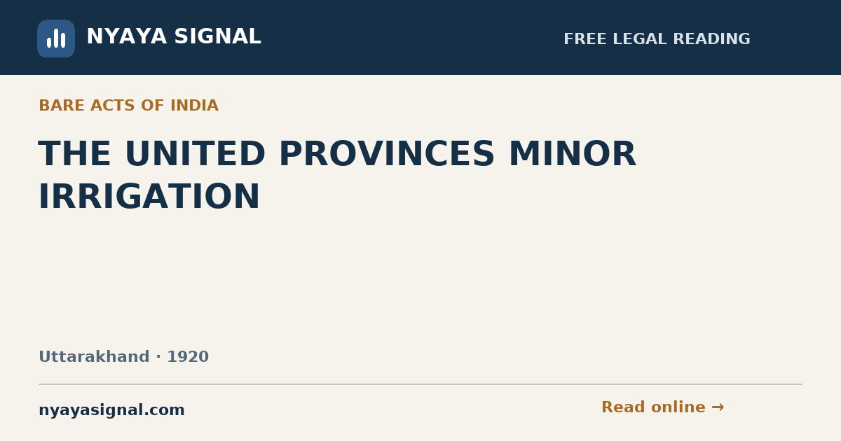 THE UNITED PROVINCES MINOR IRRIGATION | NYAYA SIGNAL