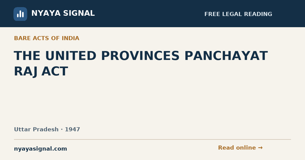 THE UNITED PROVINCES PANCHAYAT RAJ ACT | NYAYA SIGNAL