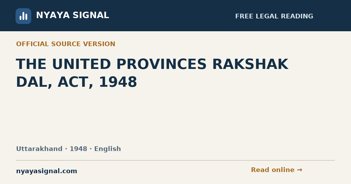 THE UNITED PROVINCES RAKSHAK DAL, ACT, 1948 — English | NYAYA SIGNAL