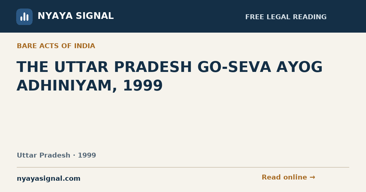 THE UTTAR PRADESH GO-SEVA AYOG ADHINIYAM, 1999 — Hindi | NYAYA SIGNAL