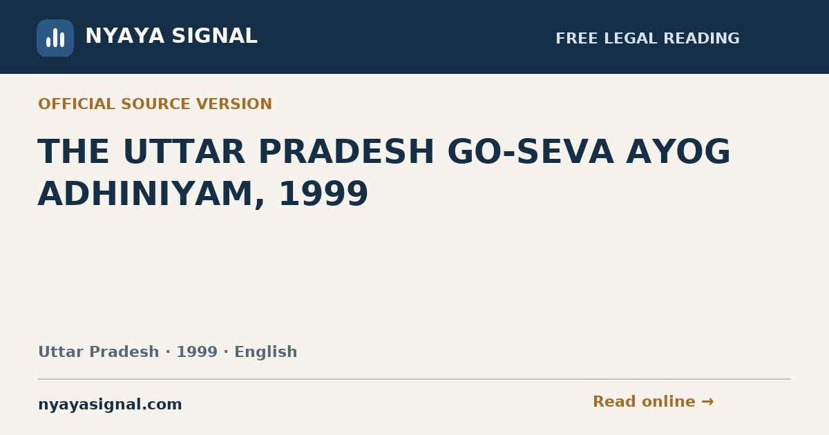 THE UTTAR PRADESH GO-SEVA AYOG ADHINIYAM, 1999 — English | NYAYA SIGNAL
