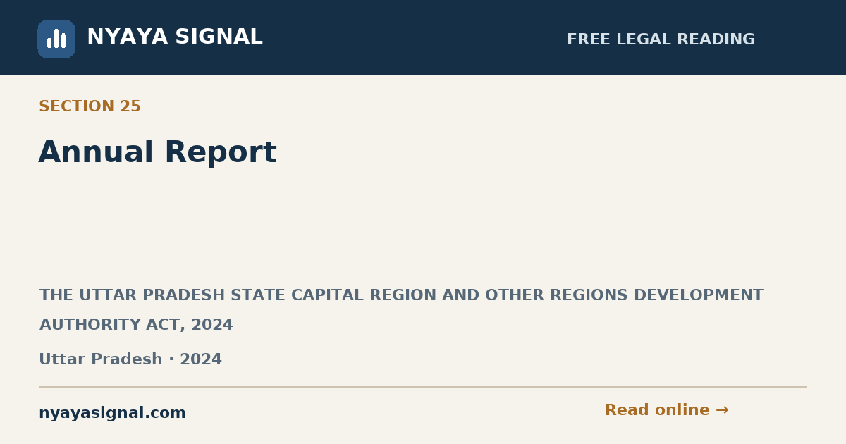 Section 25 — Annual Report | THE UTTAR PRADESH STATE CAPITAL REGION AND OTHER REGIONS DEVELOPMENT AUTHORITY ACT, 2024 | NYAYA SIGNAL