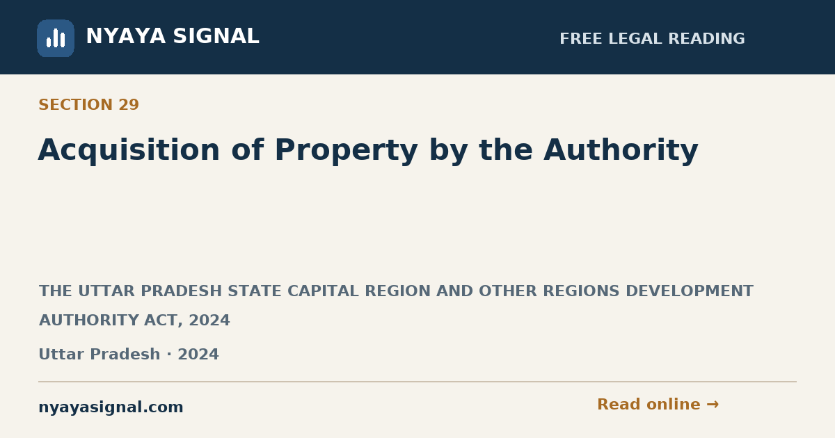 Section 29 — Acquisition of Property by the Authority | THE UTTAR PRADESH STATE CAPITAL REGION AND OTHER REGIONS DEVELOPMENT AUTHORITY ACT, 2024 | NYAYA SIGNAL