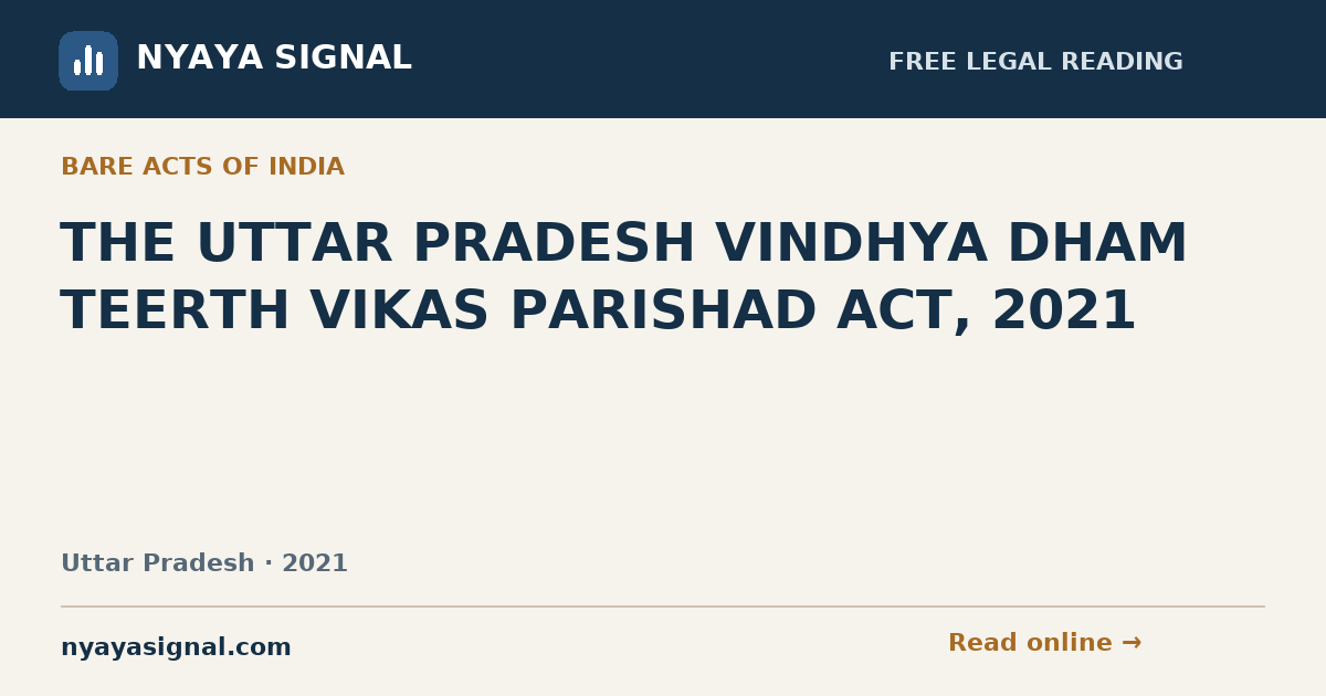 THE UTTAR PRADESH VINDHYA DHAM TEERTH VIKAS PARISHAD ACT, 2021 | NYAYA SIGNAL
