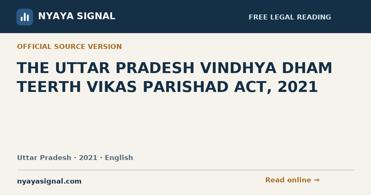 THE UTTAR PRADESH VINDHYA DHAM TEERTH VIKAS PARISHAD ACT, 2021 — English | NYAYA SIGNAL