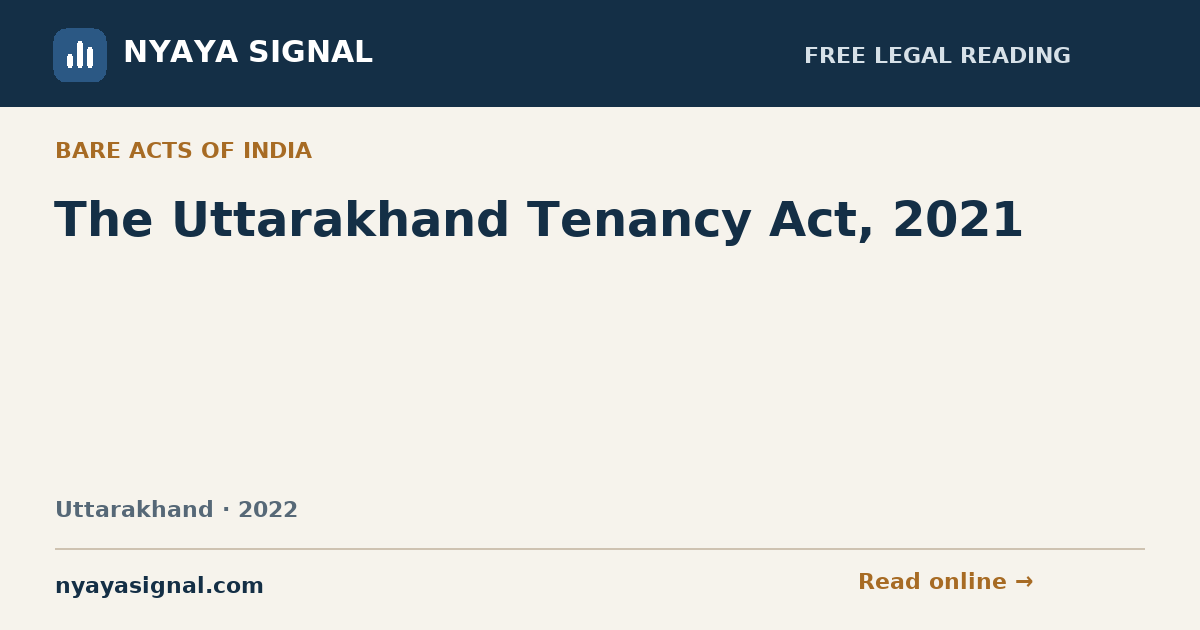 The Uttarakhand Tenancy Act, 2021 | NYAYA SIGNAL