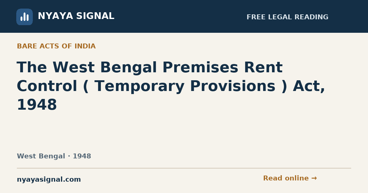 The West Bengal Premises Rent Control ( Temporary Provisions ) Act, 1948 | NYAYA SIGNAL